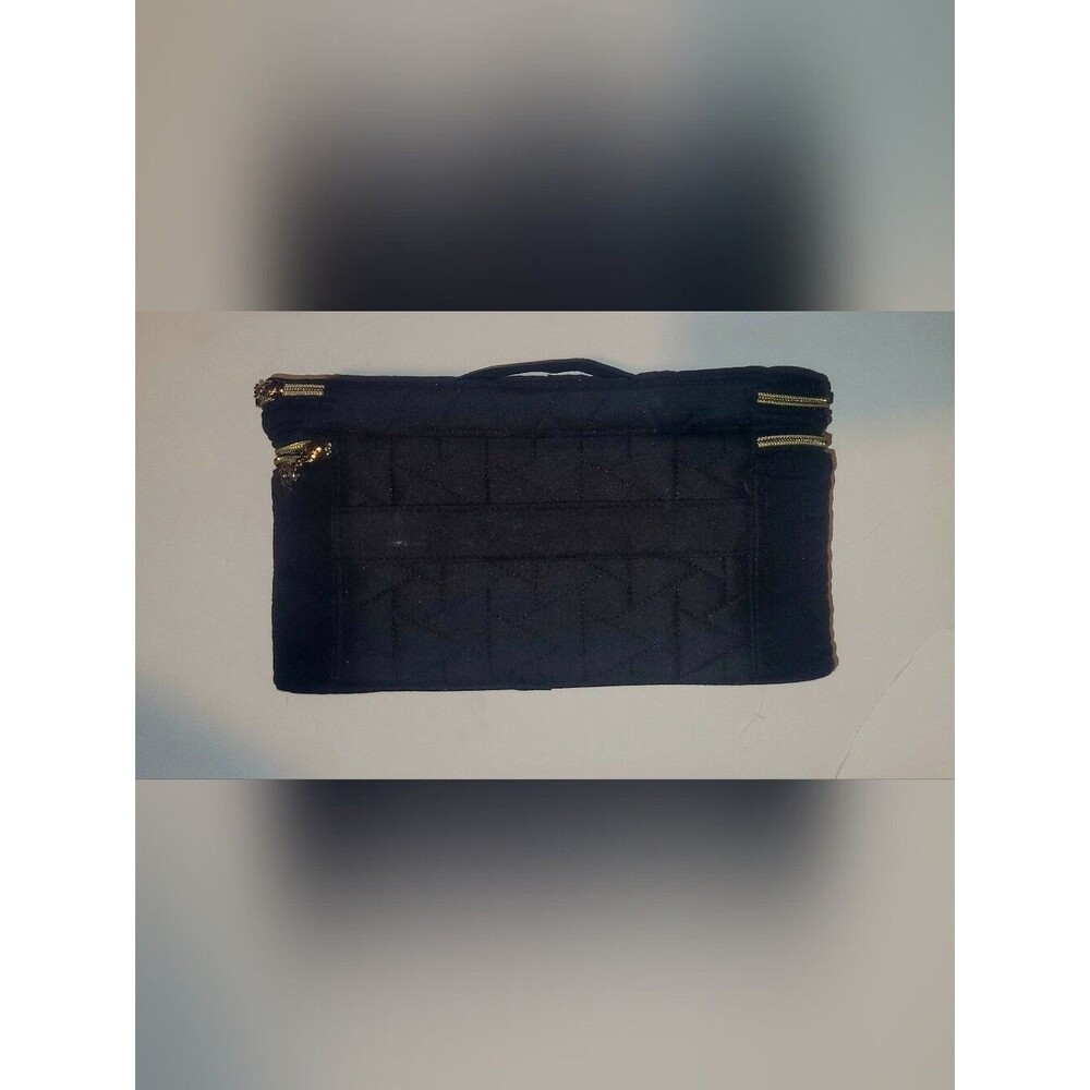 Bagsmart Quilted Toiletry Organizer Bag in Black with Tan Interior